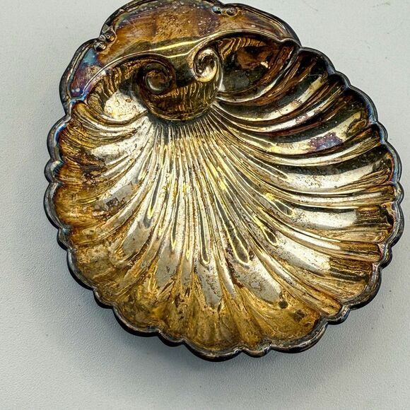 Vintage Silver Plated Shell Trinket Dish | 3" Seashell Coastal Decor - Picture 4 of 9